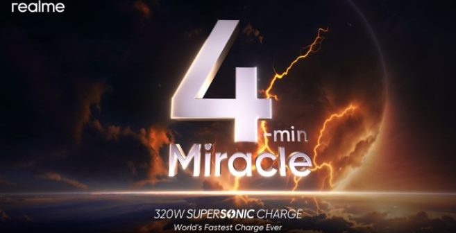 realme postavlja nove standarde u brzom punjenju sa svojom 320W SuperSonic Charge tehnologijom, koja omogućava neverovatno punjenje za samo 4 minuta